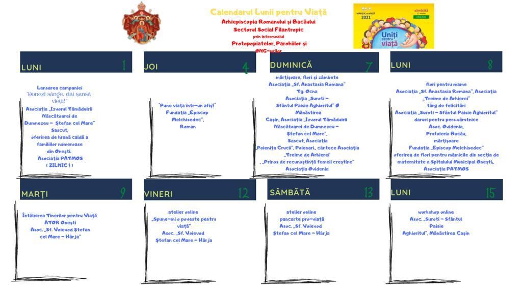 calendar luna pentru Viață - Arhiepiscopia Romanului și Bacăului