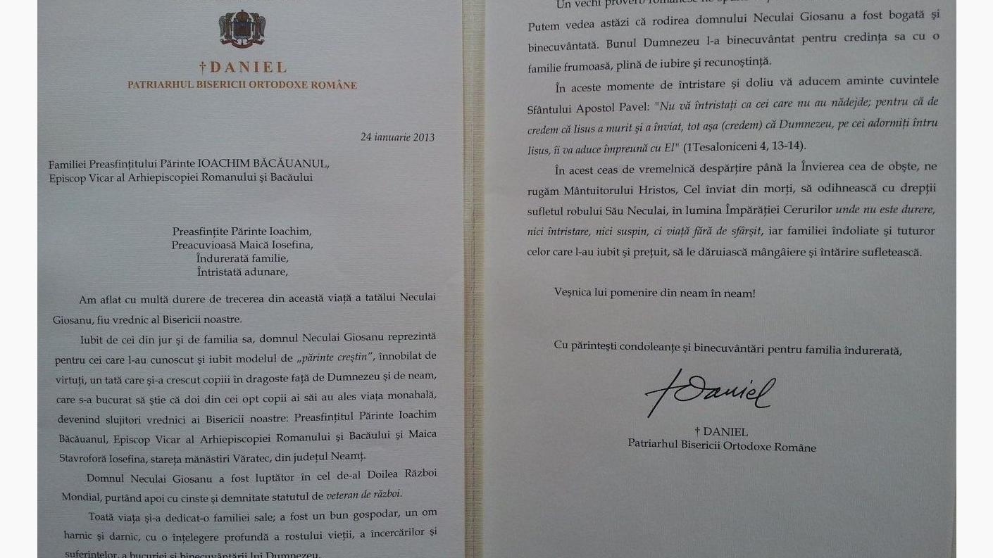 Mesajul transmis de Preafericitul Părinte Patriarh Daniel al Bisericii Ortodoxe Române