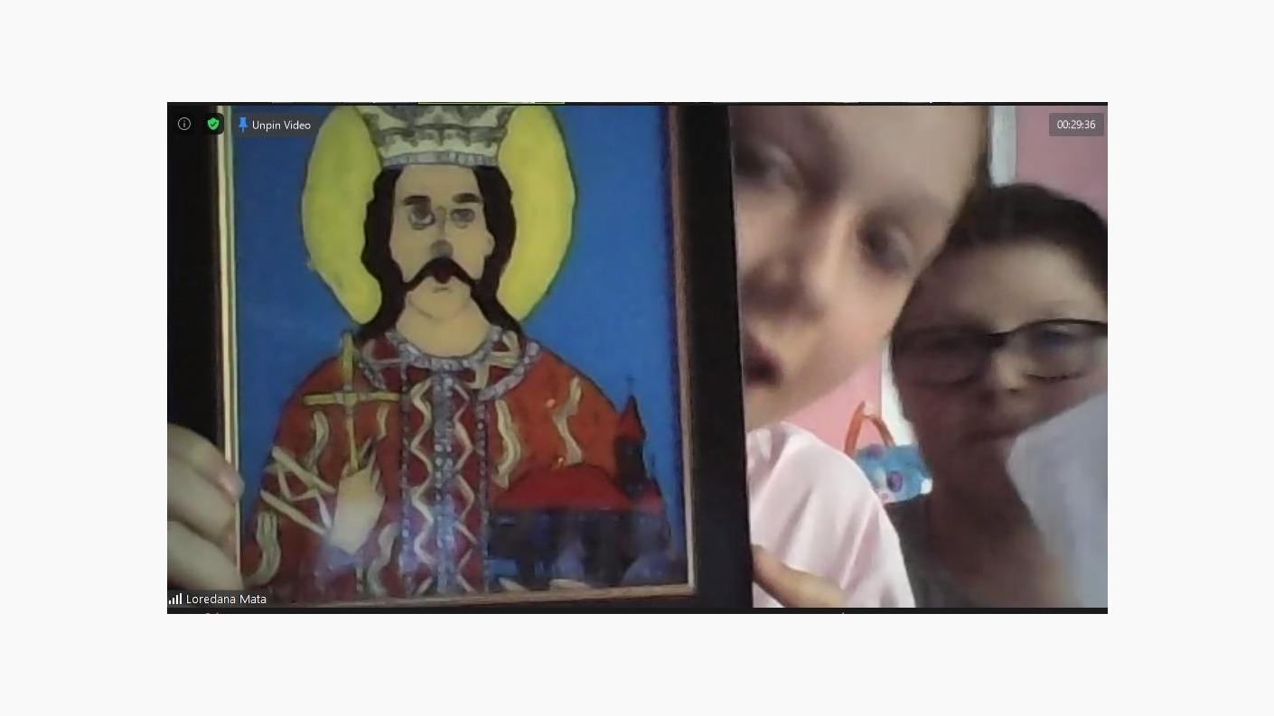 Un copil care a realizat o icoana a Sf. Voievod prezentată la intalnire